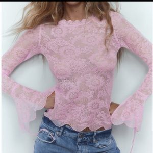 Zara Knit Sweater with Lace / Pink / Women’s Small RARE out of stock